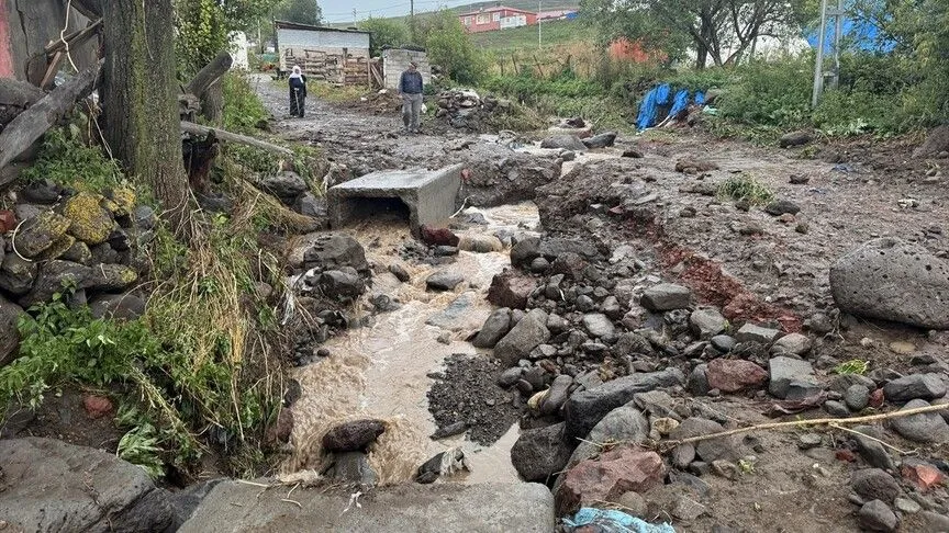 Ardahan'da sağanak ve dolu bazı köy ve mahallelerde hasara neden oldu