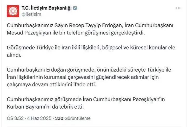 Cumhurbaşkanı Erdoğan, İran Cumhurbaşkanı Pezerkişyan ile görüştü