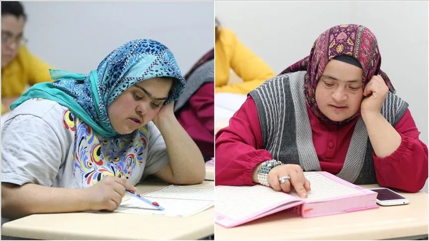 Kur'an okumayı öğrenen down sendromlu Elif ve Fatma hatim indirdi