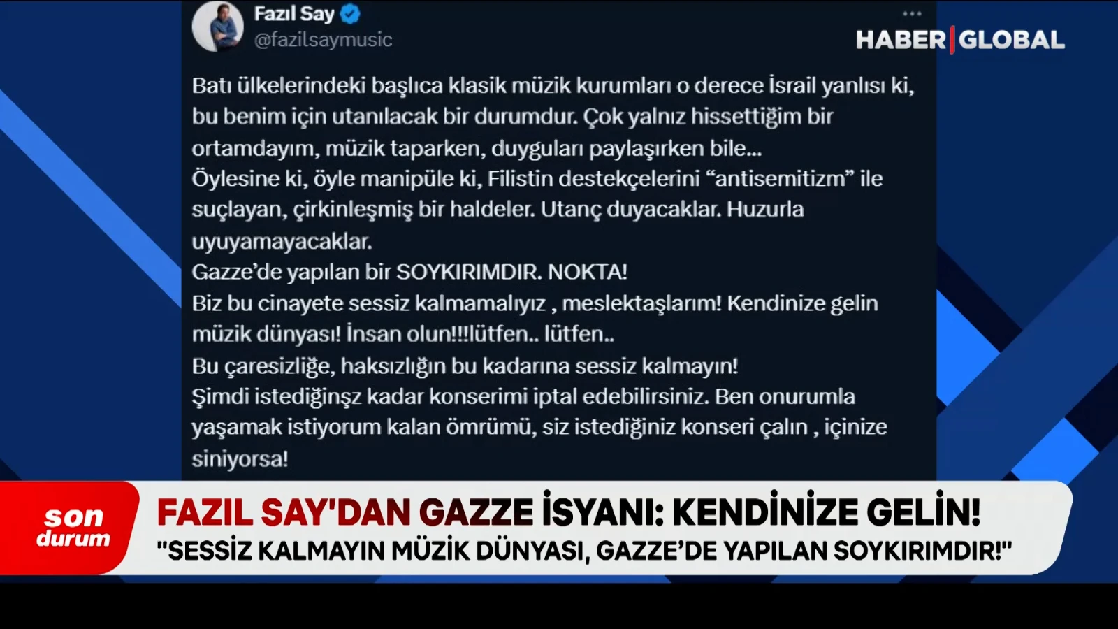 Fazıl Say’dan Gazze isyanı: Kendinize gelin!