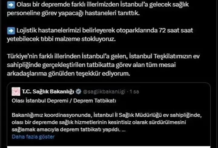 İstanbul'da Deprem Tatbikatı: Sağlık Bakanı'ndan Değerlendirme
