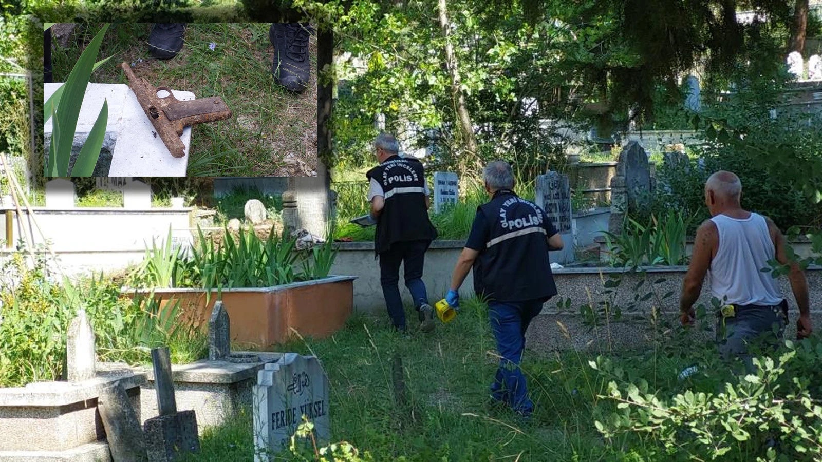 Mezarlıkta toprağa gömülü halde silah bulundu