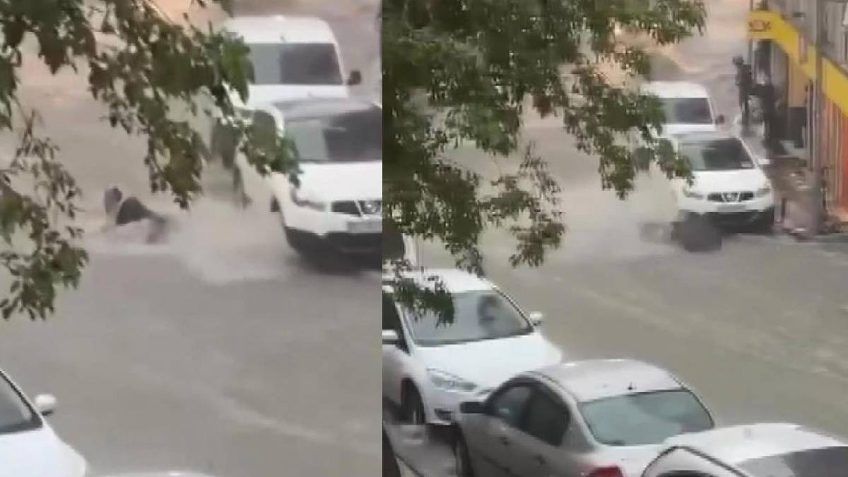 İstanbul'da sel sularına kapılan kadın son anda kurtarıldı