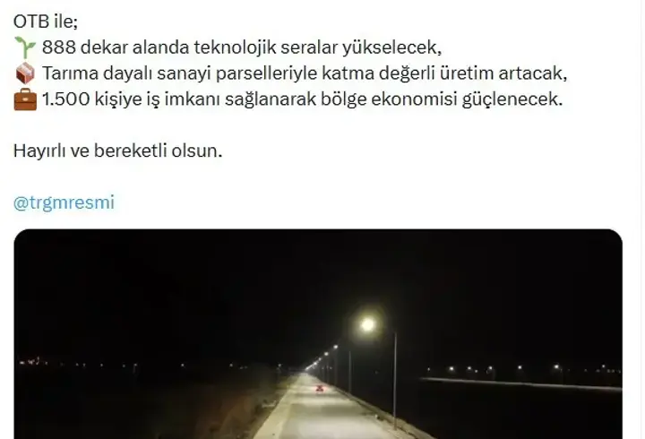Bakan Yumaklı: İzmir Bayındır Sera OTB'de altyapı çalışmaları tamamlandı