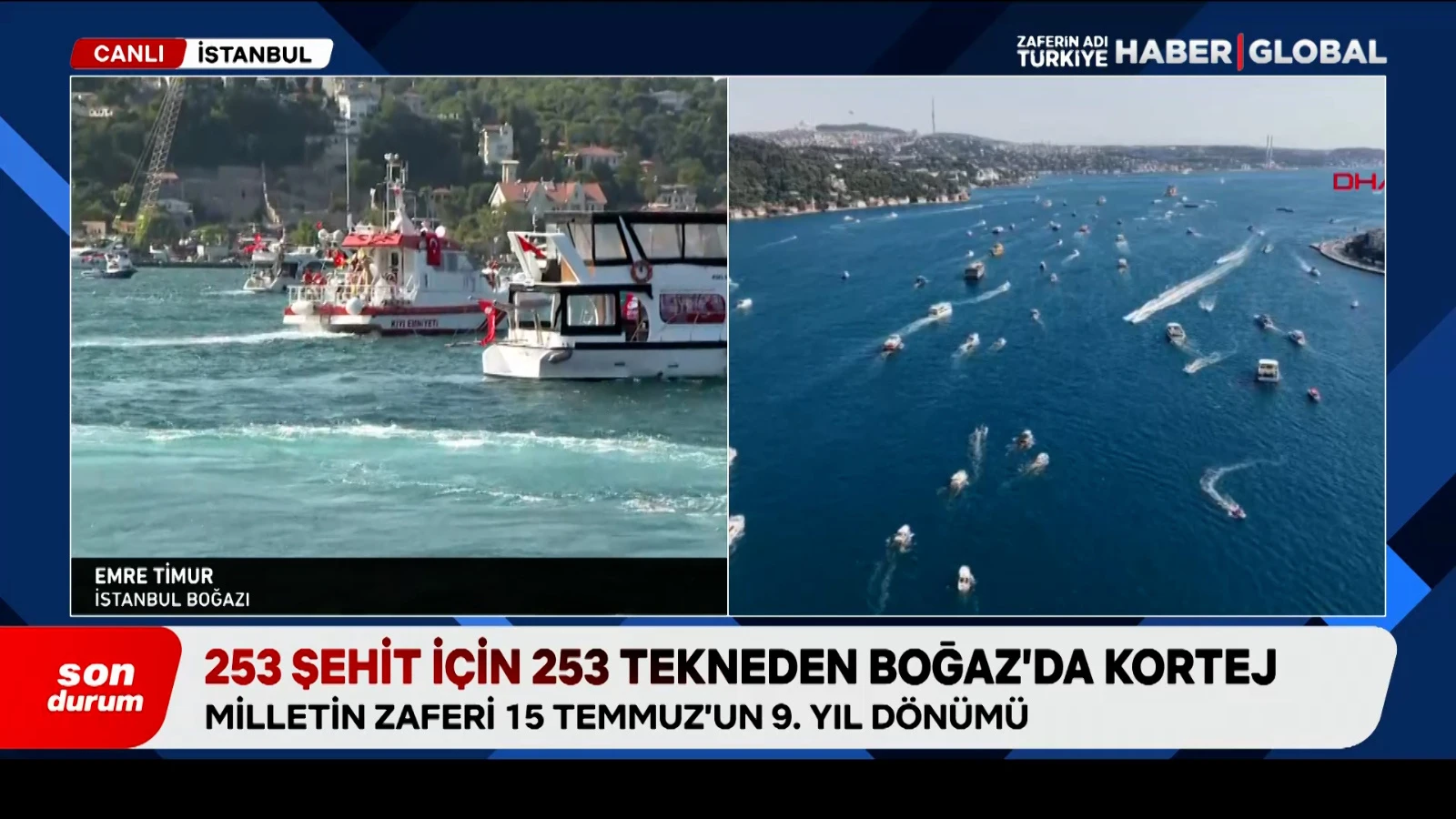 İstanbul Boğazı'nda 15 Temmuz korteji: 253 şehit için 253 gemi