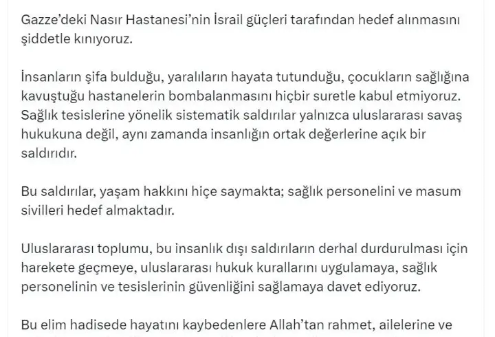 Bakan Memişoğlu: İsrail, sağlık personelini ve masum sivilleri hedef almaktadır