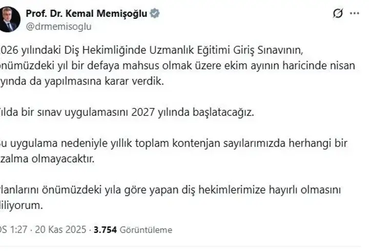 Bakan Memişoğlu: DUS, bir defaya mahsus nisan ayında da yapılacak
