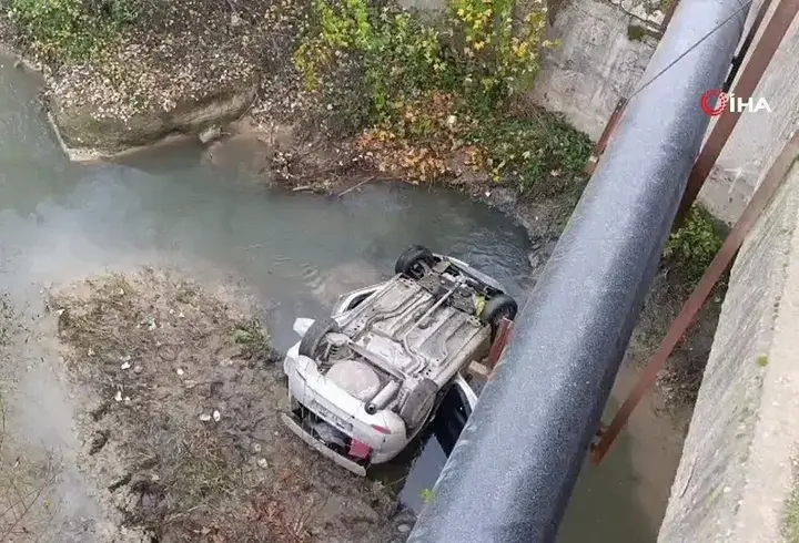 Bursa'da korkunç kaza: 10 metre yükseklikten dereye uçtu!