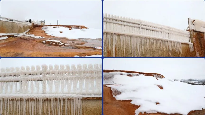 "Sivas'ın Pamukkale"si Altınkale'de buz sarkıtları oluştu