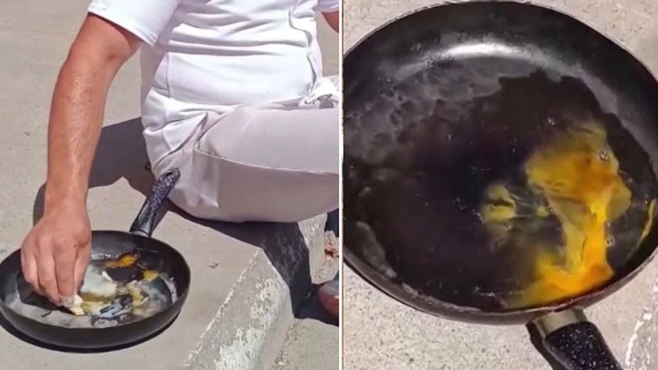 Pendik'te 40 derecede yumurta pişirdi, çayla afiyetle yedi
