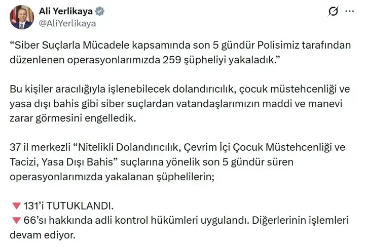 37 il merkezli siber suç operasyonları: 131 tutuklama