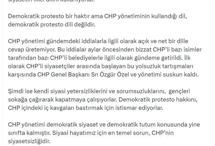 Ömer Çelik: CHP yönetiminin kullandığı dil, demokratik protesto dili değildir