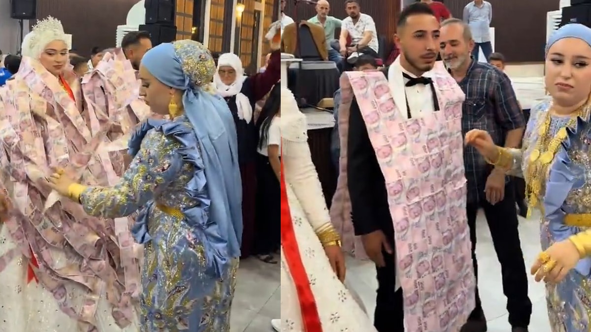 Gelin ve damat takıların arasında kayboldu