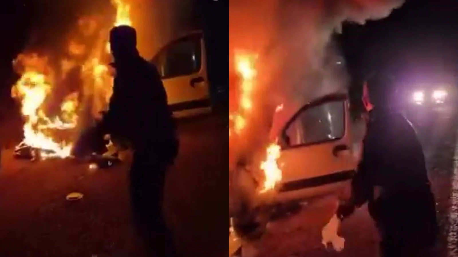 Ceza infaz kurumu personeli, yanan araçtaki 5 kişilik aileyi kurtardı