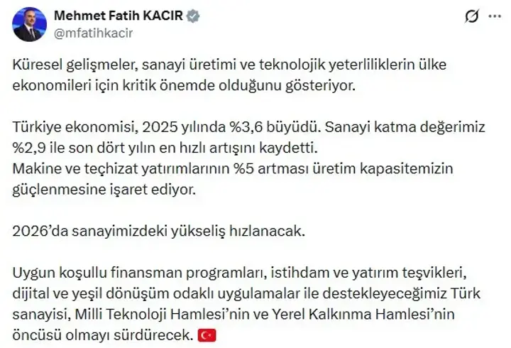 Bakan Kacır: 2026'da sanayimizdeki yükseliş hızlanacak