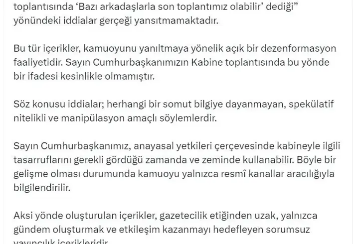 DMM'den son Kabine Toplantısı ile ilgili iddialara yönelik açıklama