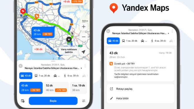 Yandex Maps artık güzergâhtaki yol ücretlerini de gösteriyor