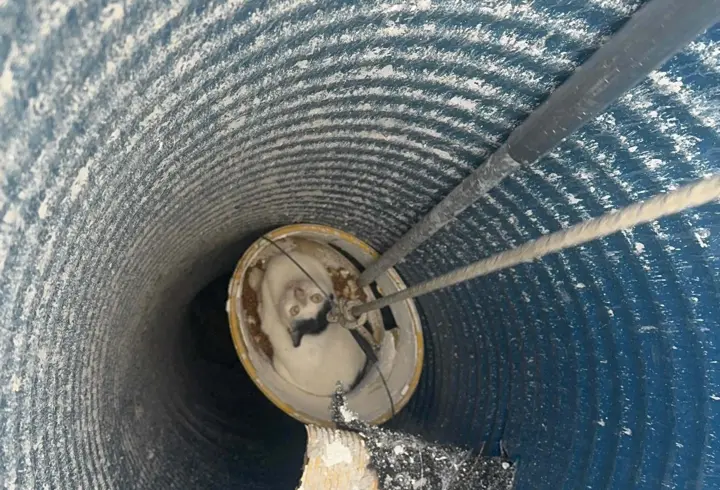 Turgutlu'da su tahliye borusuna düşen kediyi itfaiye kurtardı