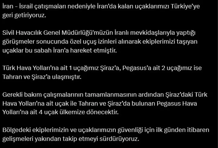 Bakan Uraloğlu: İran'da kalan uçaklarımızı Türkiye'ye geri getiriyoruz