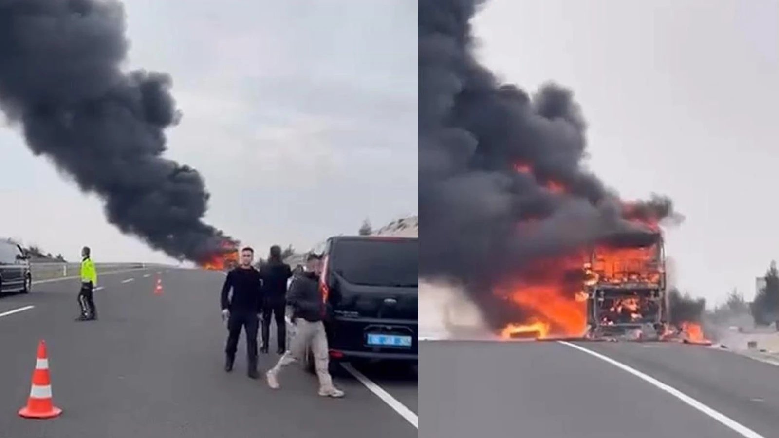 Eskişehir'de faciadan dönüldü: Yolcu otobüsü alev alev yandı!